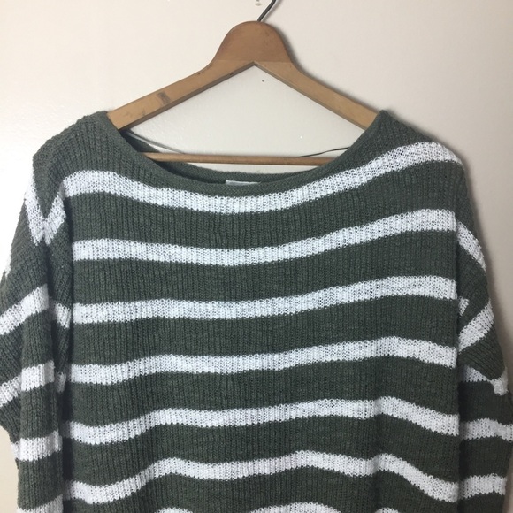 [Caslon] Olive Green & White Striped Sweater - Picture 2 of 8
